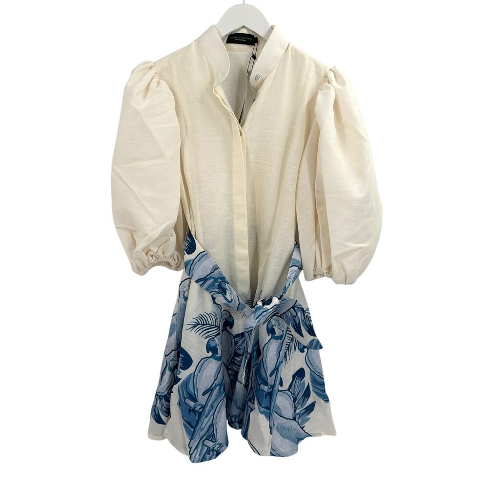No Pise La Grama Women's Blue Macaw Print Bromelia Mini Dress Size 4 - Picture 5 of 8